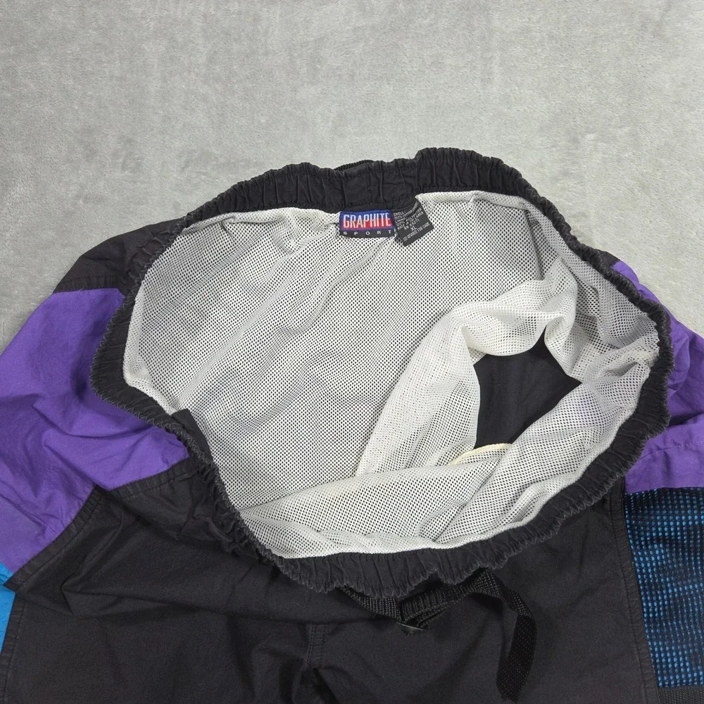 Graphite Sport Mens‎ XL Vintage 90s Colorblock Swim Trunks Black Purple Belted